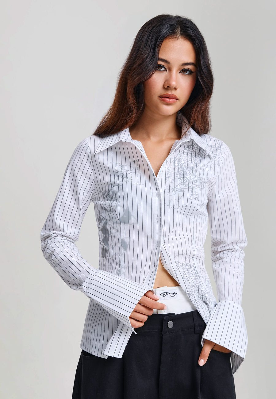 Womens Battle Dragon Fitted Shirt - White