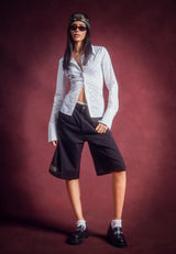 Womens Double Waistband Python Chino Relaxed Shorts - Black