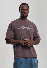 Mens Webbed Skull Graphic Relaxed T-Shirt - Brown