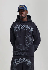 Mens Ed Hardy Shadow Graphic Relaxed Hoodie - Black