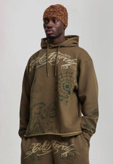 Mens Ed Hardy Shadow Graphic Relaxed Hoodie - Khaki