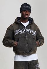 Mens Washed Graphic Relaxed Canvas Jacket - Black