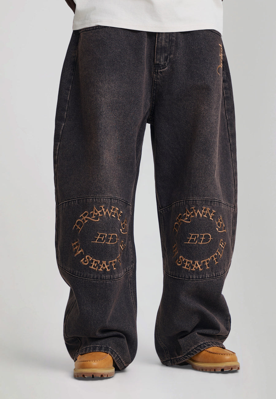 Mens Drawn By Ed Panelled Balloon Jeans - Brown