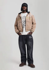 Mens Flying Skull Pu Applique Relaxed Jeans - Washed Black