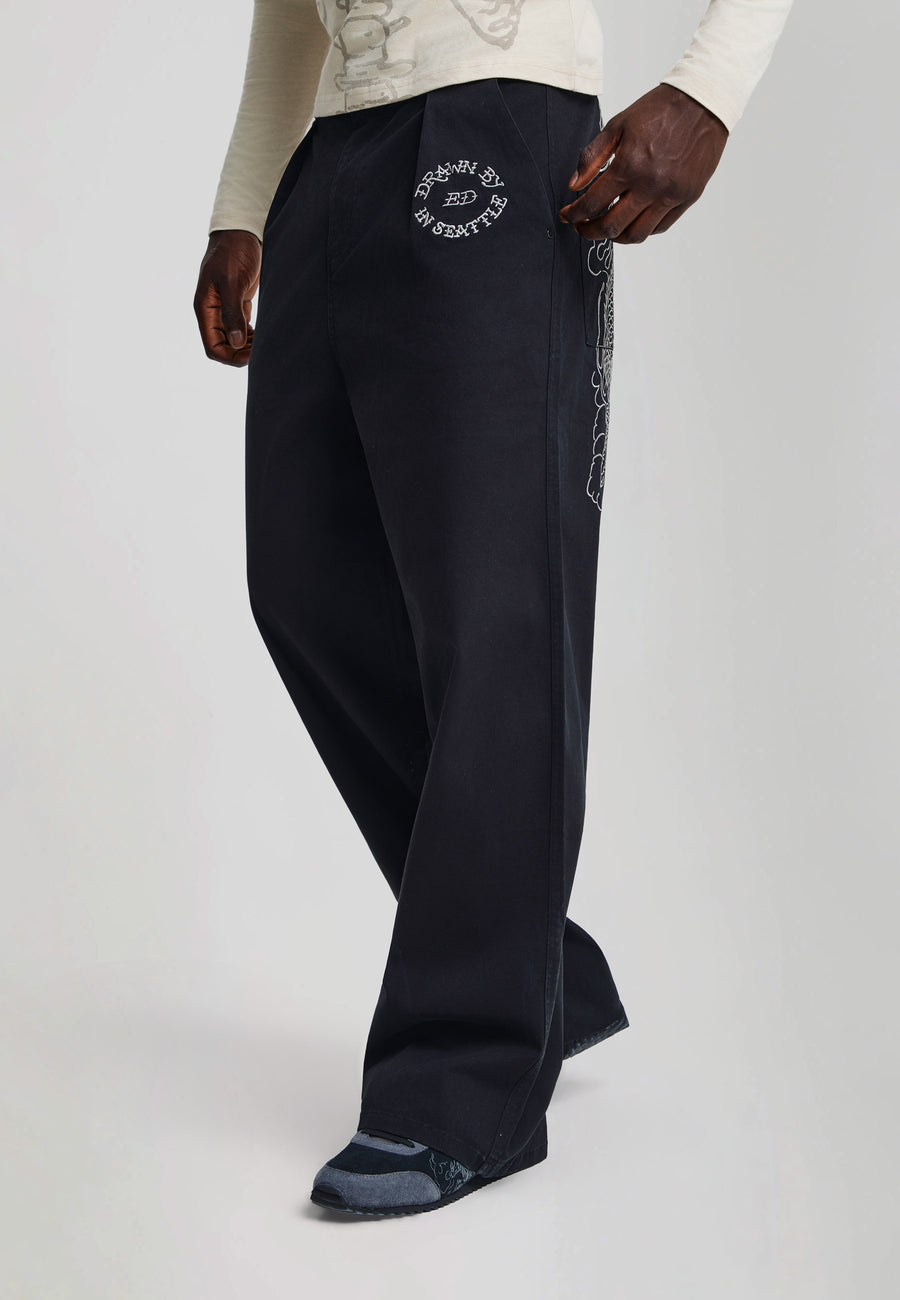 Mens Dragon City Embroidered Xxtra Trousers - Black