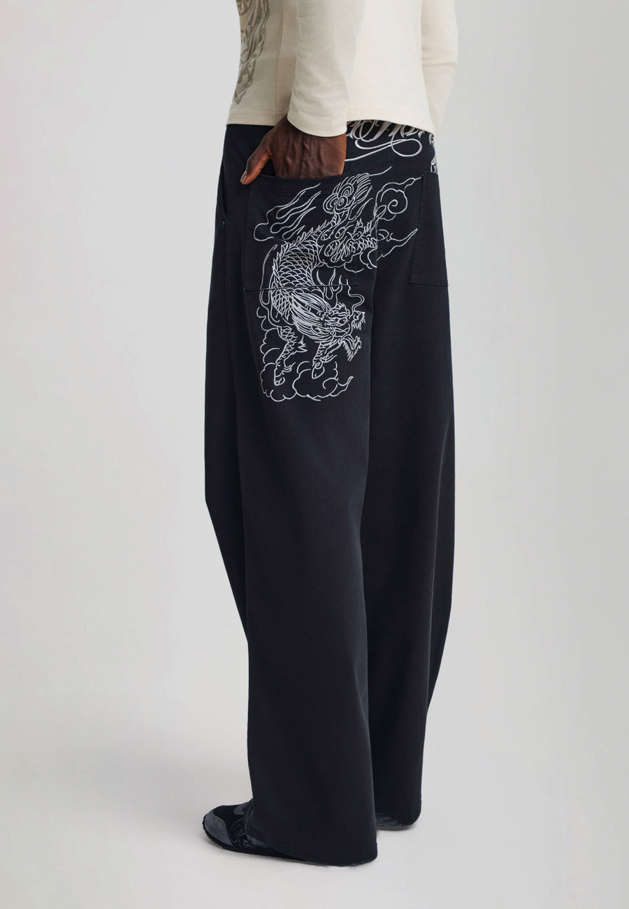 Mens Dragon City Embroidered Xxtra Trousers - Black