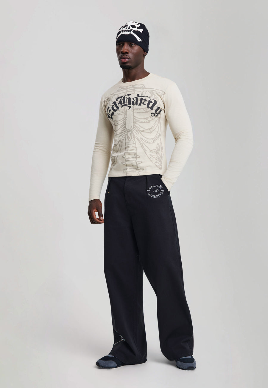 Mens Dragon City Embroidered Xxtra Trousers - Black