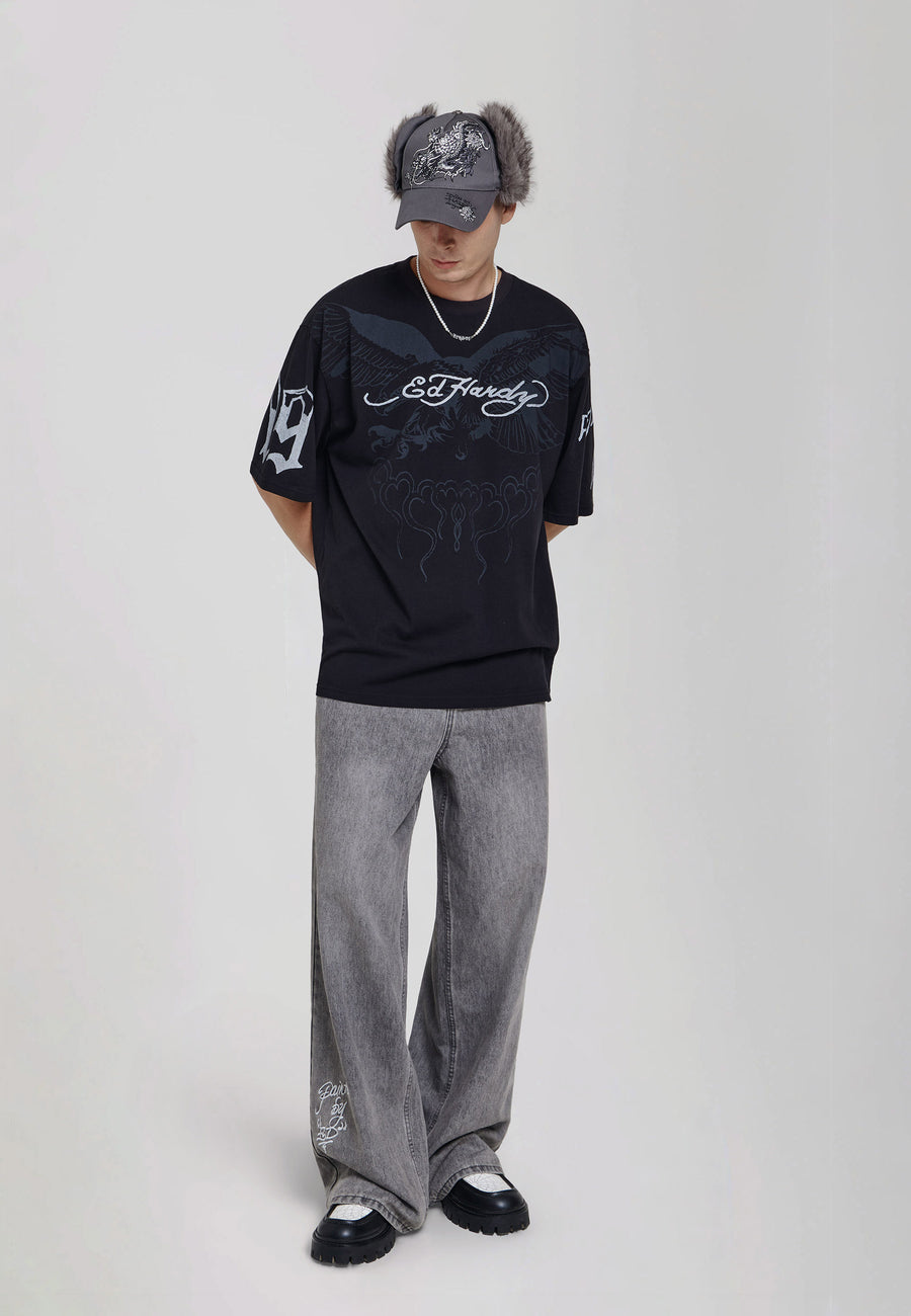 Mens Flying Skull Xxtra Baggy Jeans - Grey