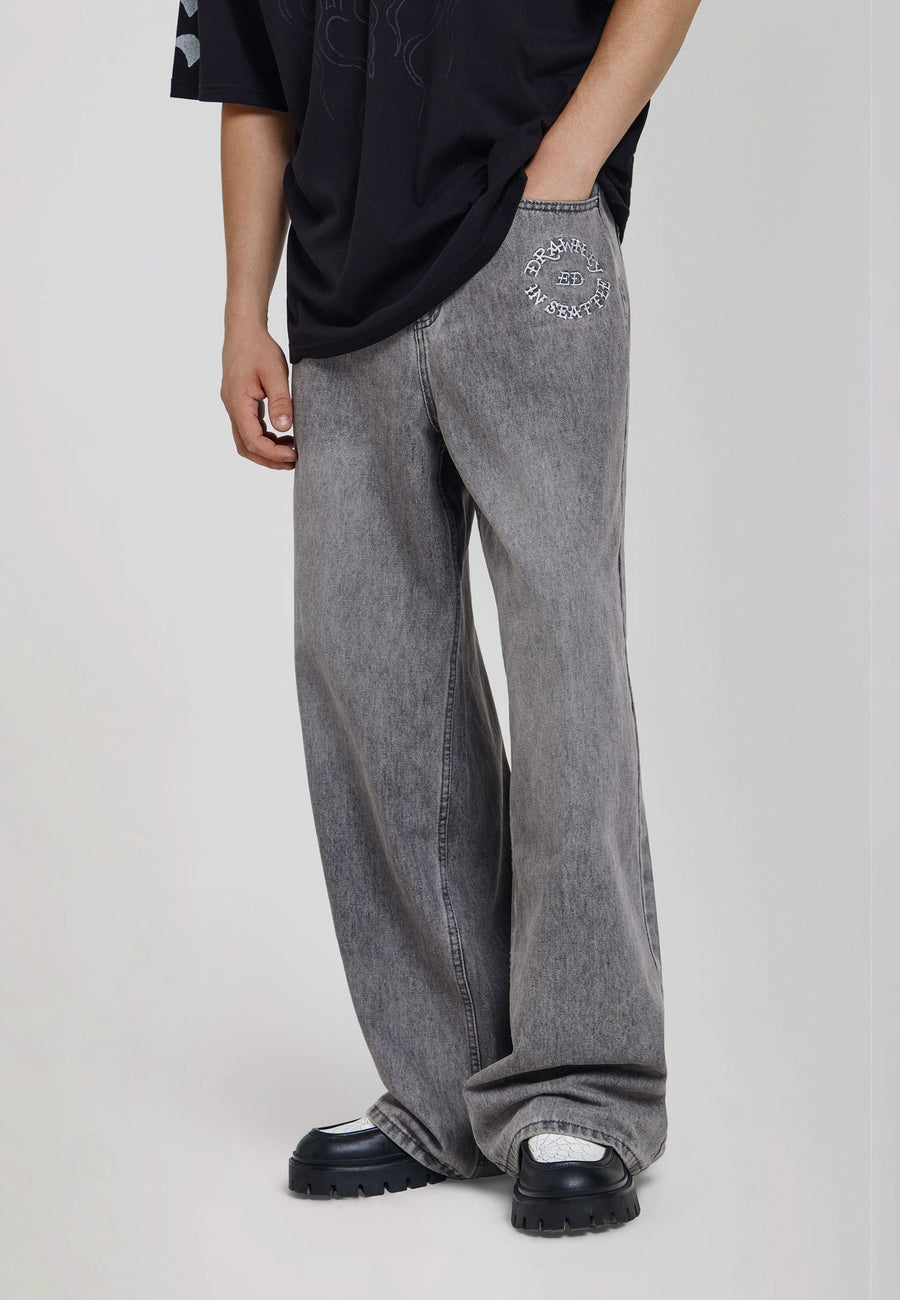 Mens Flying Skull Xxtra Baggy Jeans - Grey