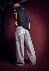 Mens Flying Skull Xxtra Baggy Jeans - Grey