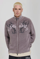 Mens Distressed Ed Hardy Relaxed Knitted Jumper - Brown