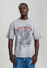 Mens Oil Wash Storming New York Graphic Relaxed T-Shirt - Grey