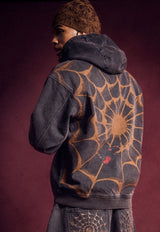 Mens Black Widow Graphic Denim Relaxed Hoodie - Brown
