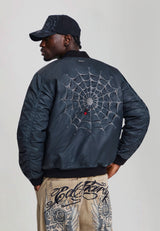 Mens Washed Black Widow Relaxed Varsity Bomber - Black