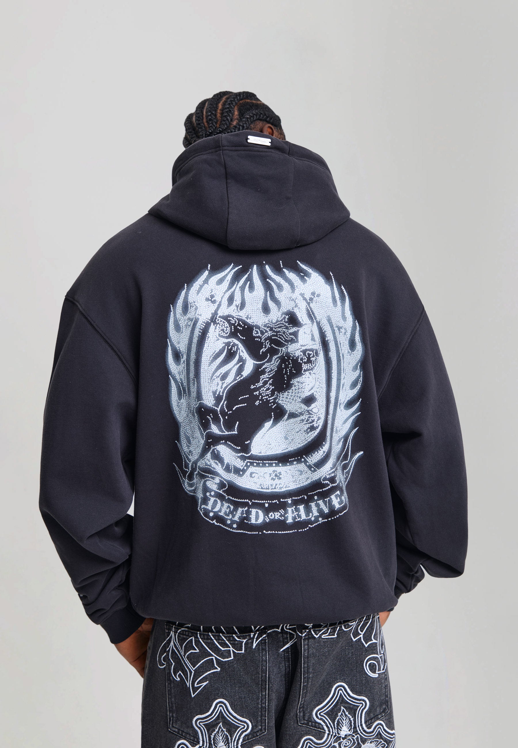 Mens Dead Or Alive Diamante Relaxed Hoodie - Black – Ed Hardy UK