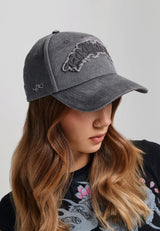 Unisex Distressed Gothic 6 Panel Cap - Grey