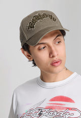 Unisex Distressed Gothic 6 Panel Cap - Green