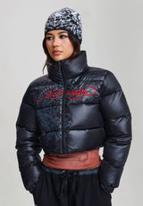 Womens Ed Hardy Cropped Puffer Jacket - Black