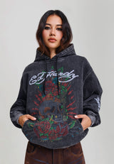 Womens Ed Hardy Skull And Roses Relaxed Hoodie - Black