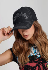 Unisex Diamante Gothic 5 Panel Trucker Cap - Black