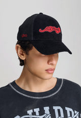 Unisex Embroidery Applique Cord 5 Panel Trucker Cap - Black
