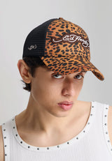 Unisex Leopard Print 5 Panel Trucker - Brown