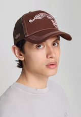 Unisex Raw Edge Applique 5 Panel Trucker Cap - Brown