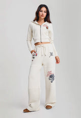Womens Tattoo Collage Seam Detail Wide Leg Joggers - Ecru