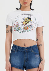 Womens Bee Lettuce Hem Baby T-Shirt Top - White