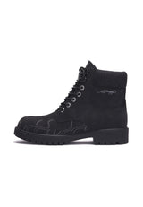 Womens Embroidered Flame Work Boot - Black