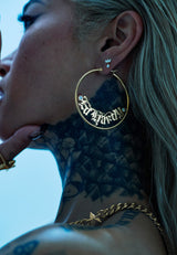 Ed Hardy Gothic Logo 55Mm Round Hoops - Gold