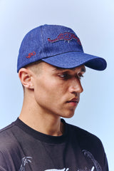 Unisex Diamante Applique Indigo Denim 5 Panel Trucker Cap - Indigo