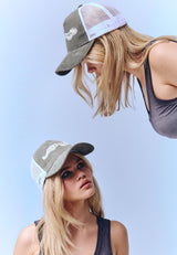 Unisex Embroidery Applique Cord 5 Panel Trucker Cap - Sage