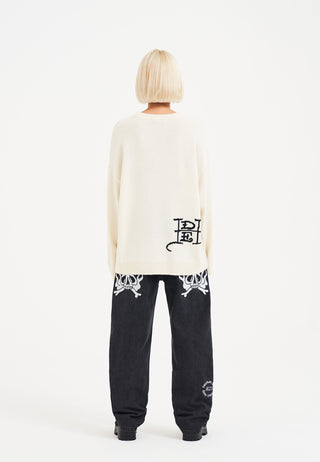 Womens Tiger-Roar Jaquard Knitted Jumper - Off White/Black