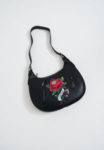 Womens Flower Tattoo Shoulder Bag - Black