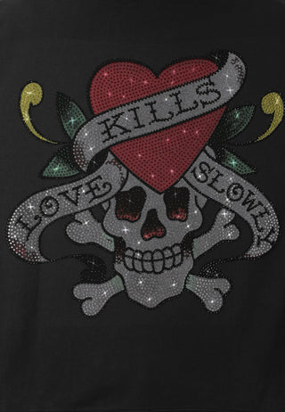 Mens Love Kills Slowly Diamante Zip Through Hoodie - Black