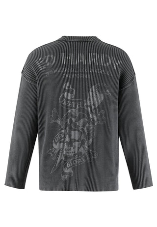 Mens Acid Wash Skull Knitted Jumper - Charcoal