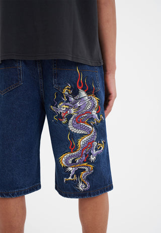 Mens Battle Dragon Denim Jorts Shorts - Indigo