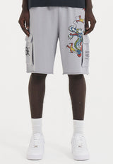 Mens Crawling Dragon Sweat Cargo Shorts - Grey