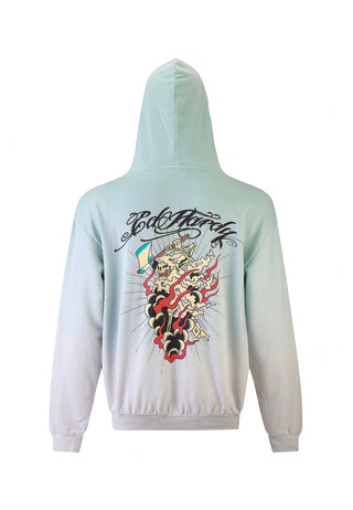 Mens Death Fighter Graphic Hoodie - Light Green/Grey