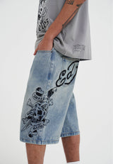 Mens Death Or Glory Denim Skater Jorts Shorts - Blue