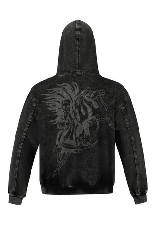 Mens Death Rider Denim Pouch Hoodie - Black