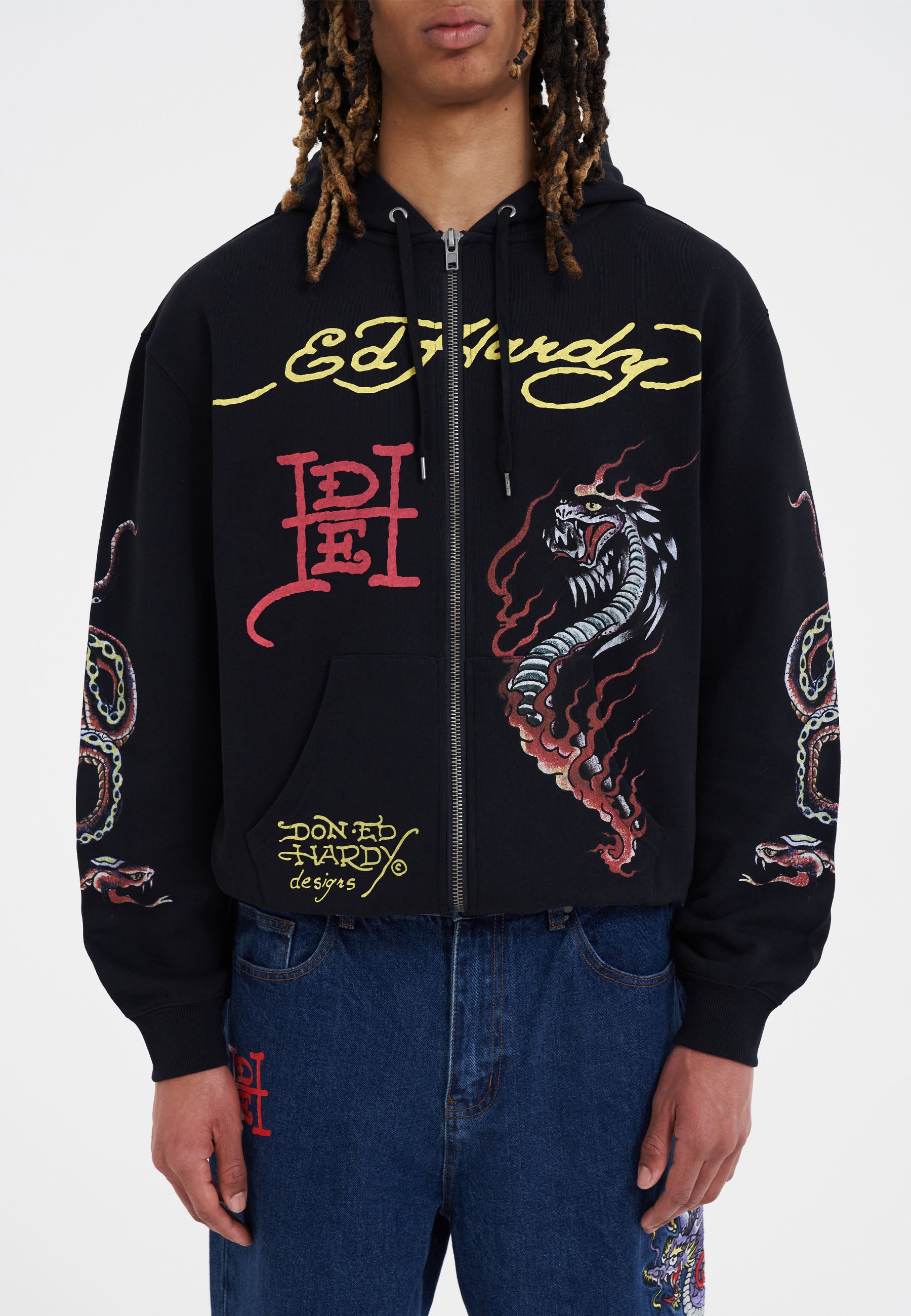 Mens Double-Venom Zip Thru Hoodie - Black - S / BLACK
