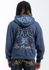 Mens Double Venom Graphic Zip Through Hoodie - Indigo