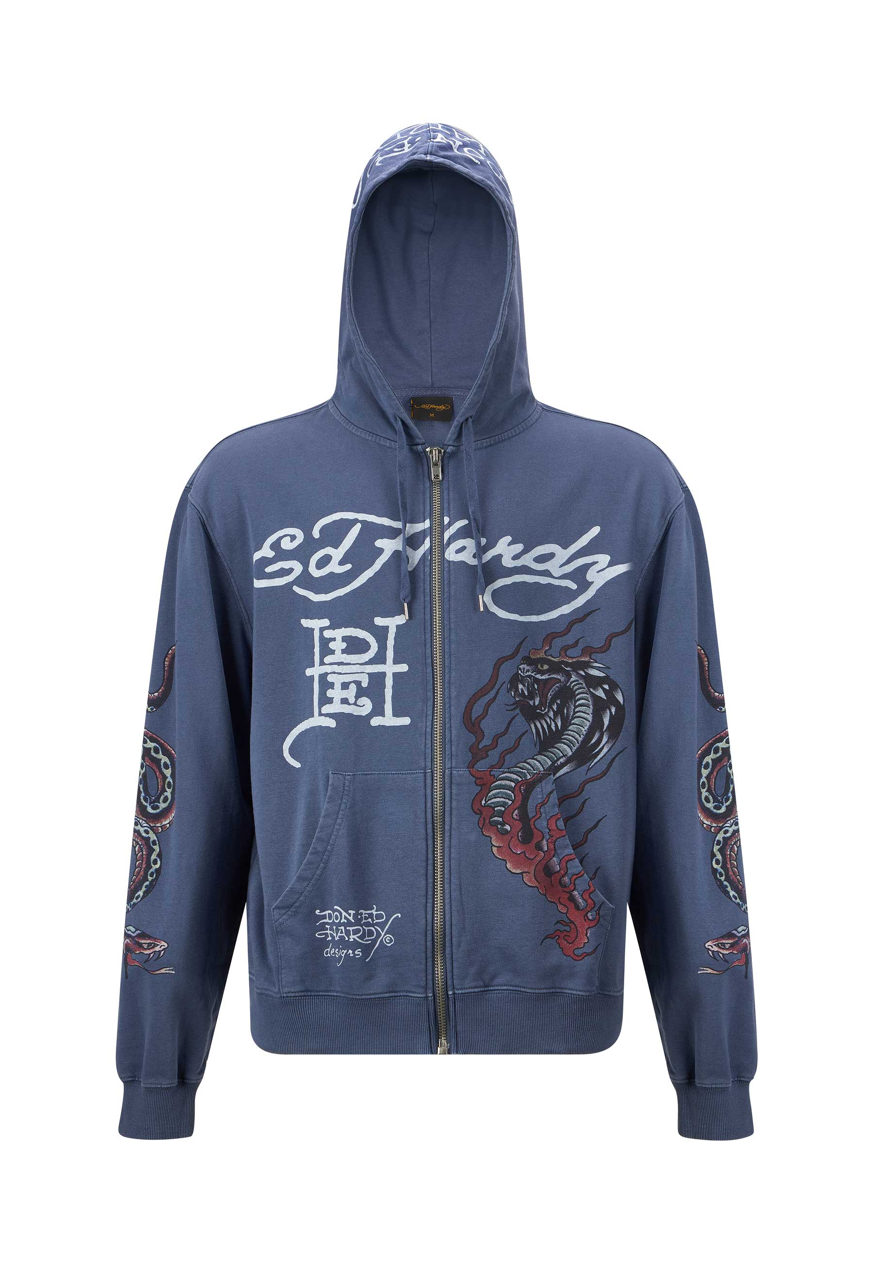 Mens Double Venom Graphic Zip Through Hoodie - Indigo – Ed