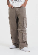 Mens Drag Denim Cargo With Removable Legs Denim Trousers Jeans - Beige