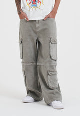 Mens Drag Denim Cargo With Removable Legs Denim Trousers Jeans - Charcoal
