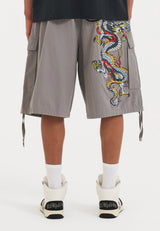 Mens Dragon Crawl Woven Cargo Shorts - Grey