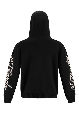 Mens Dragon Zip Thru Knitted Hoodie - Black