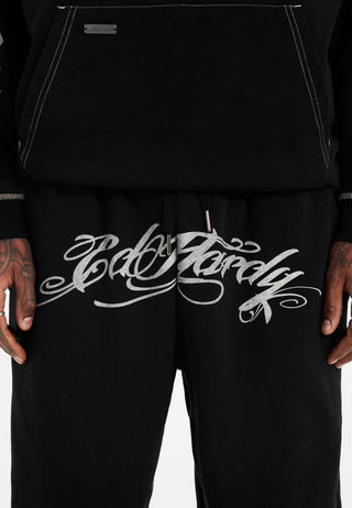 Mens Ed Hardy Script Joggers Pants - Black